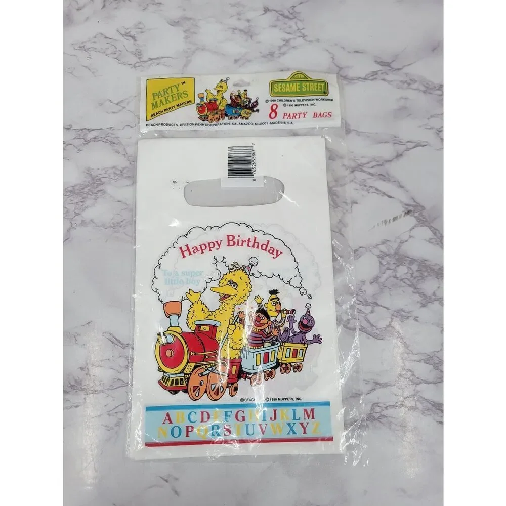 Sesame Street Happy Birthday Party Favor Treat Bags - White Vintage 90s